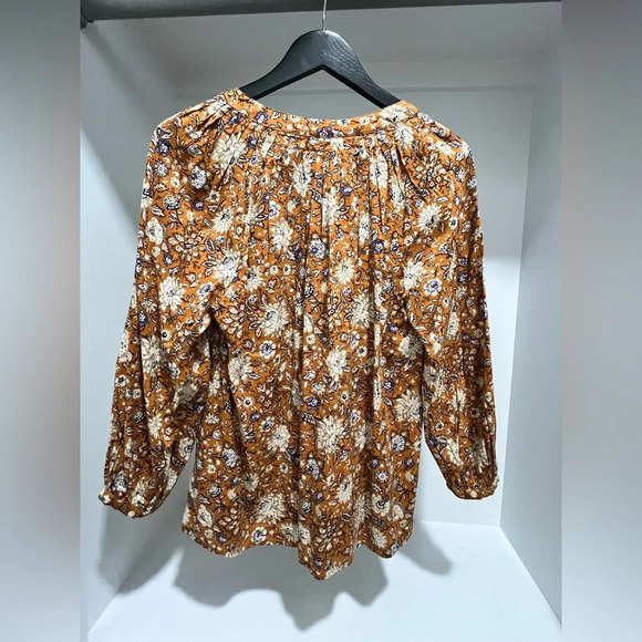 Old Navy Floral Print Tie-Neck Swing Blouse oversized bohemian Flowy top xs - Picture 3 of 9